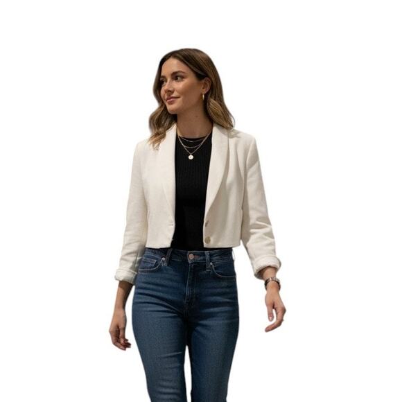 MAJORELLE Women's White Cropped Blazer Buttons Shawl Collar Size Small - Picture 1 of 6